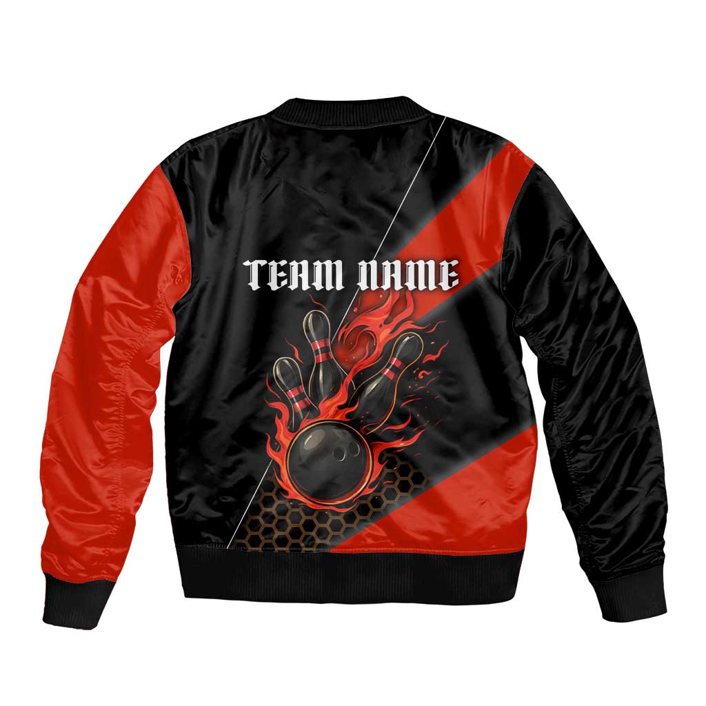 Personalized Bowling Tournament Bomber Jacket Ball Strike Black And Red Custom Bowling Team - Wonder Print Shop