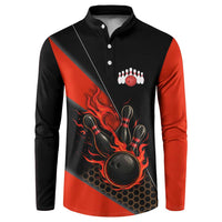 Personalized Bowling Tournament Button Sweatshirt Ball Strike Black And Red Custom Bowling Team - Wonder Print Shop