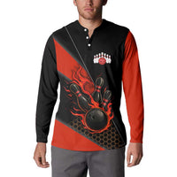 Personalized Bowling Tournament Button Sweatshirt Ball Strike Black And Red Custom Bowling Team - Wonder Print Shop