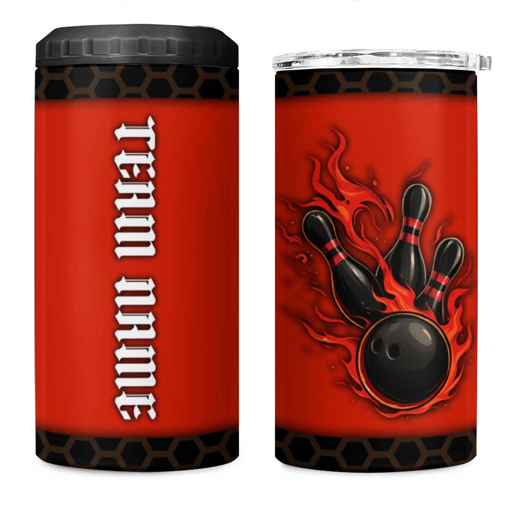 Personalized Bowling Tournament 4 in 1 Can Cooler Tumbler Ball Strike Black And Red Custom Bowling Team - Wonder Print Shop