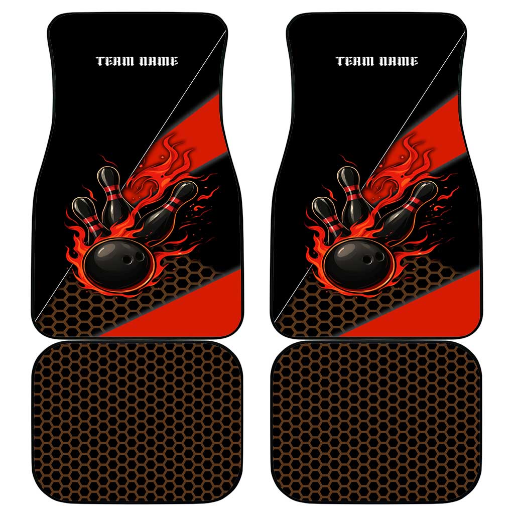 Personalized Bowling Tournament Car Mats Ball Strike Black And Red Custom Bowling Team - Wonder Print Shop