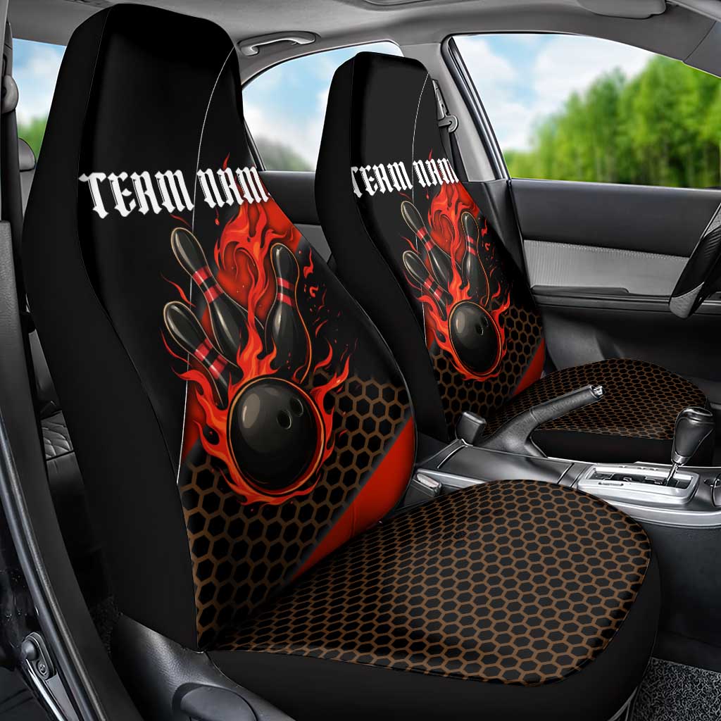 Personalized Bowling Tournament Car Seat Cover Ball Strike Black And Red Custom Bowling Team - Wonder Print Shop
