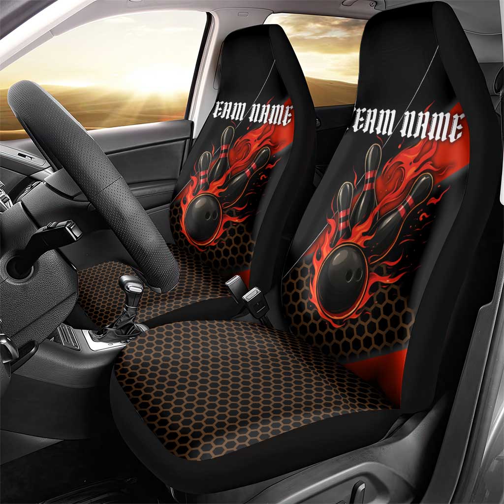 Personalized Bowling Tournament Car Seat Cover Ball Strike Black And Red Custom Bowling Team - Wonder Print Shop
