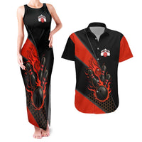 Personalized Bowling Tournament Couples Matching Tank Maxi Dress and Hawaiian Shirt Ball Strike Black And Red Custom Bowling Team - Wonder Print Shop