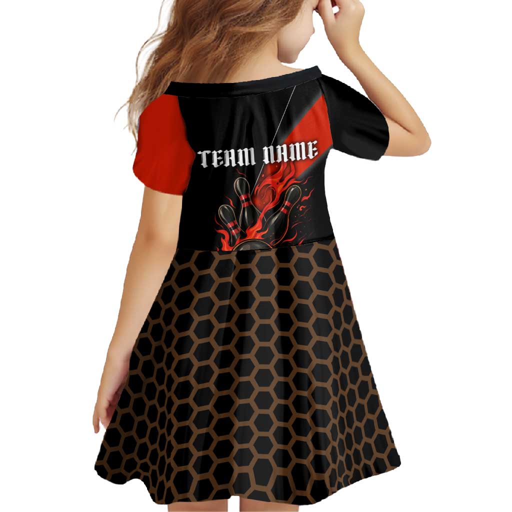 Personalized Bowling Tournament Family Matching Long Sleeve Bodycon Dress and Hawaiian Shirt Ball Strike Black And Red Custom Bowling Team - Wonder Print Shop