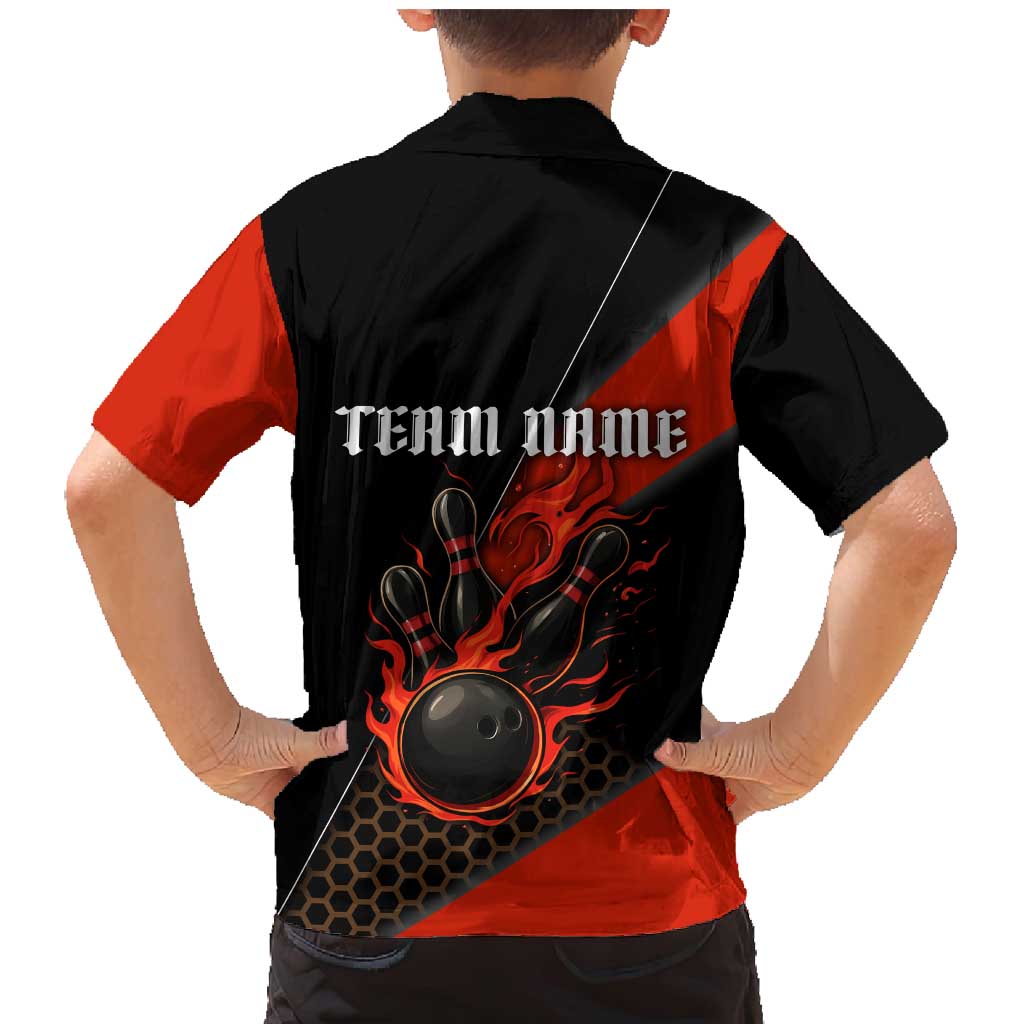 Personalized Bowling Tournament Family Matching Mermaid Dress and Hawaiian Shirt Ball Strike Black And Red Custom Bowling Team - Wonder Print Shop