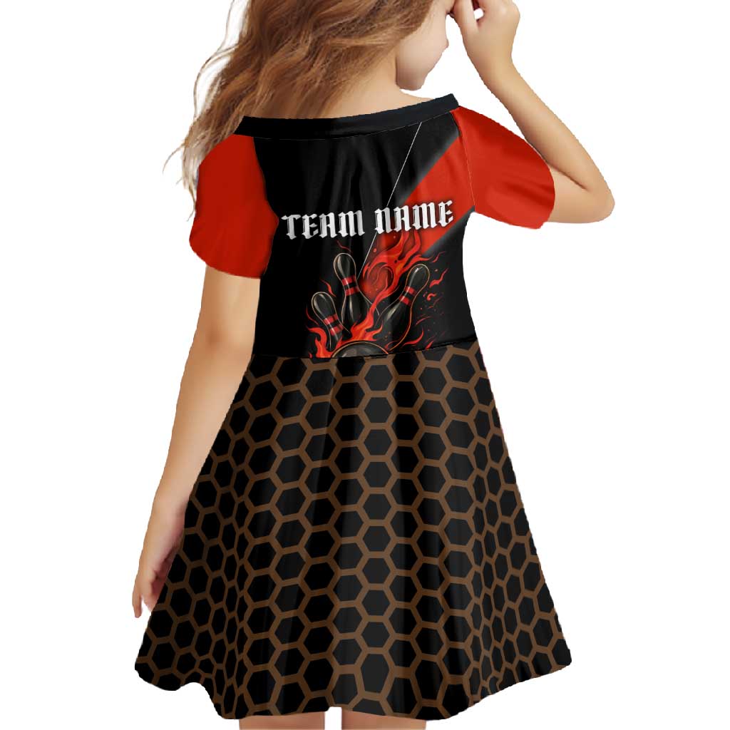 Personalized Bowling Tournament Family Matching Off Shoulder Maxi Dress and Hawaiian Shirt Ball Strike Black And Red Custom Bowling Team - Wonder Print Shop