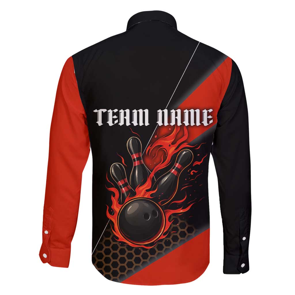 Personalized Bowling Tournament Family Matching Off Shoulder Maxi Dress and Hawaiian Shirt Ball Strike Black And Red Custom Bowling Team - Wonder Print Shop