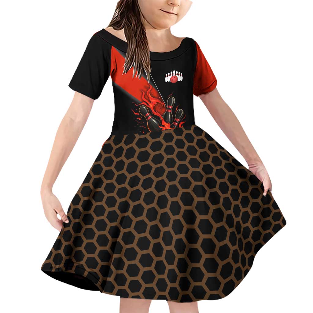 Personalized Bowling Tournament Family Matching Off Shoulder Short Dress and Hawaiian Shirt Ball Strike Black And Red Custom Bowling Team - Wonder Print Shop