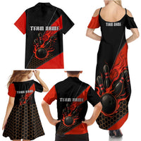 Personalized Bowling Tournament Family Matching Summer Maxi Dress and Hawaiian Shirt Ball Strike Black And Red Custom Bowling Team - Wonder Print Shop