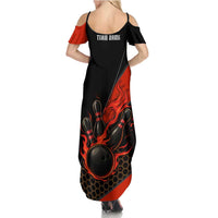 Personalized Bowling Tournament Family Matching Summer Maxi Dress and Hawaiian Shirt Ball Strike Black And Red Custom Bowling Team - Wonder Print Shop