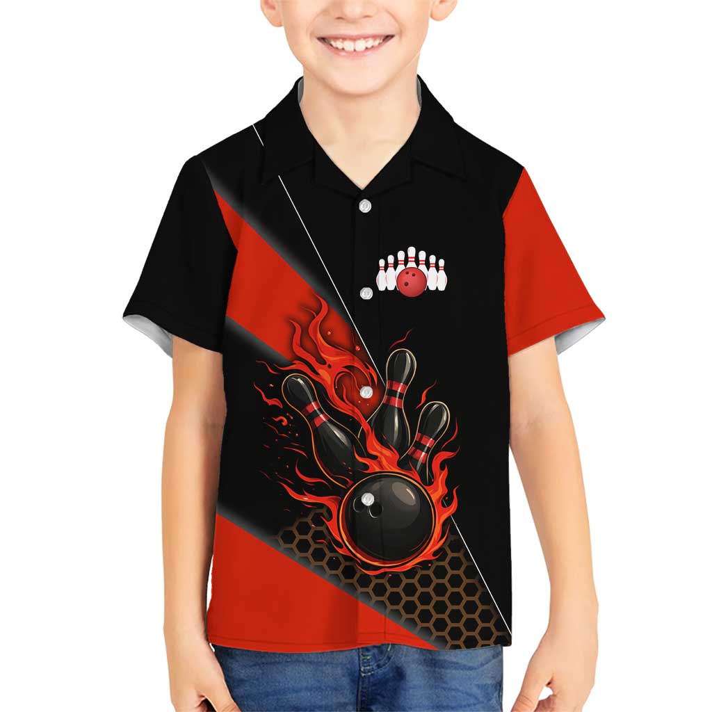 Personalized Bowling Tournament Family Matching Summer Maxi Dress and Hawaiian Shirt Ball Strike Black And Red Custom Bowling Team - Wonder Print Shop