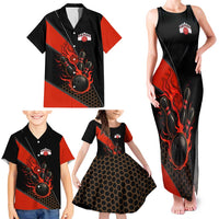 Personalized Bowling Tournament Family Matching Tank Maxi Dress and Hawaiian Shirt Ball Strike Black And Red Custom Bowling Team - Wonder Print Shop