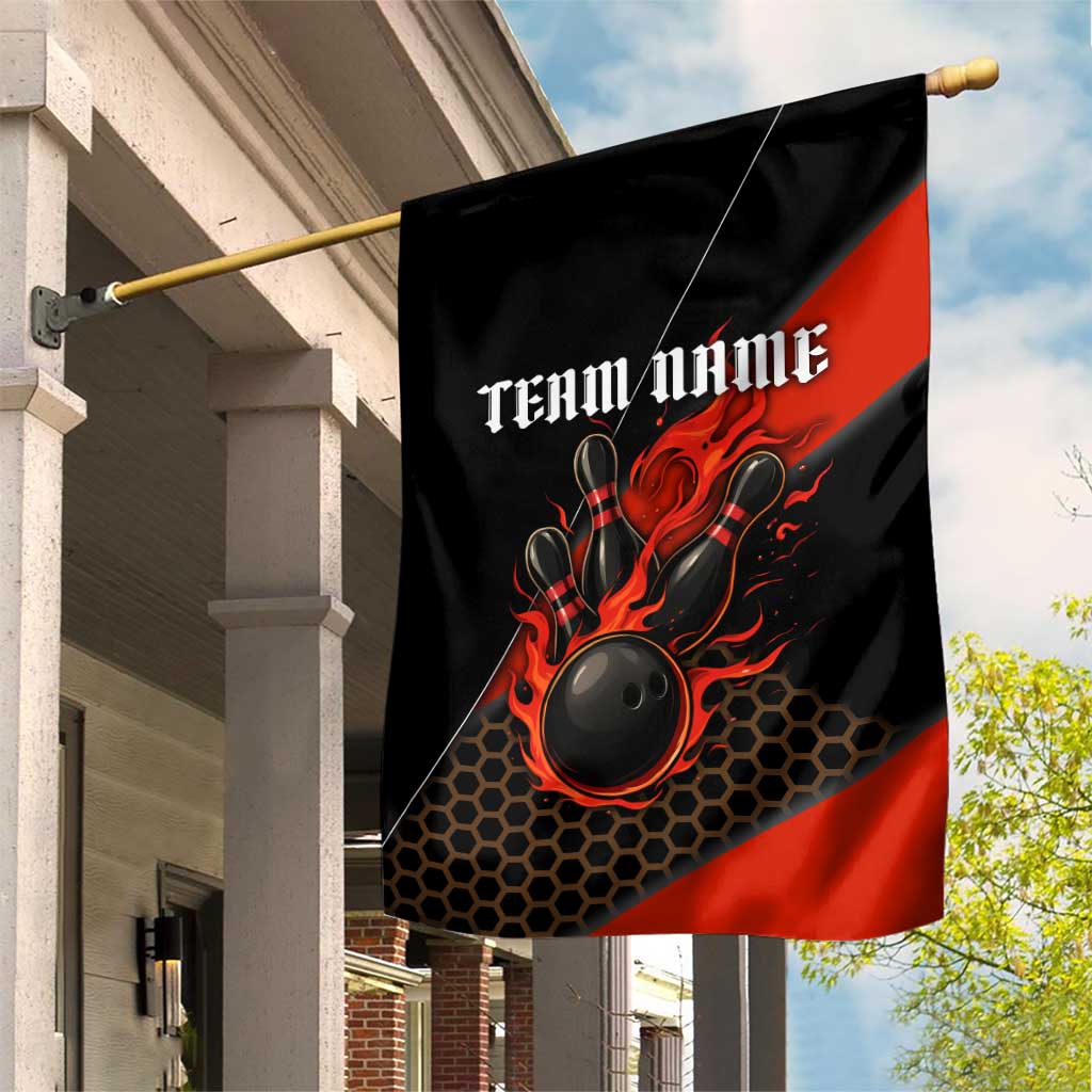 Personalized Bowling Tournament Garden Flag Ball Strike Black And Red Custom Bowling Team - Wonder Print Shop