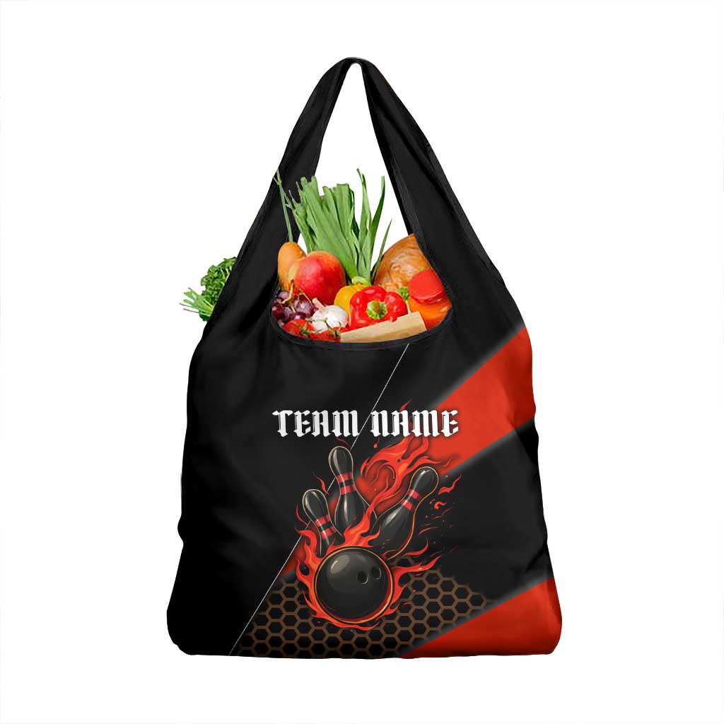 Personalized Bowling Tournament Grocery Bag Ball Strike Black And Red Custom Bowling Team - Wonder Print Shop