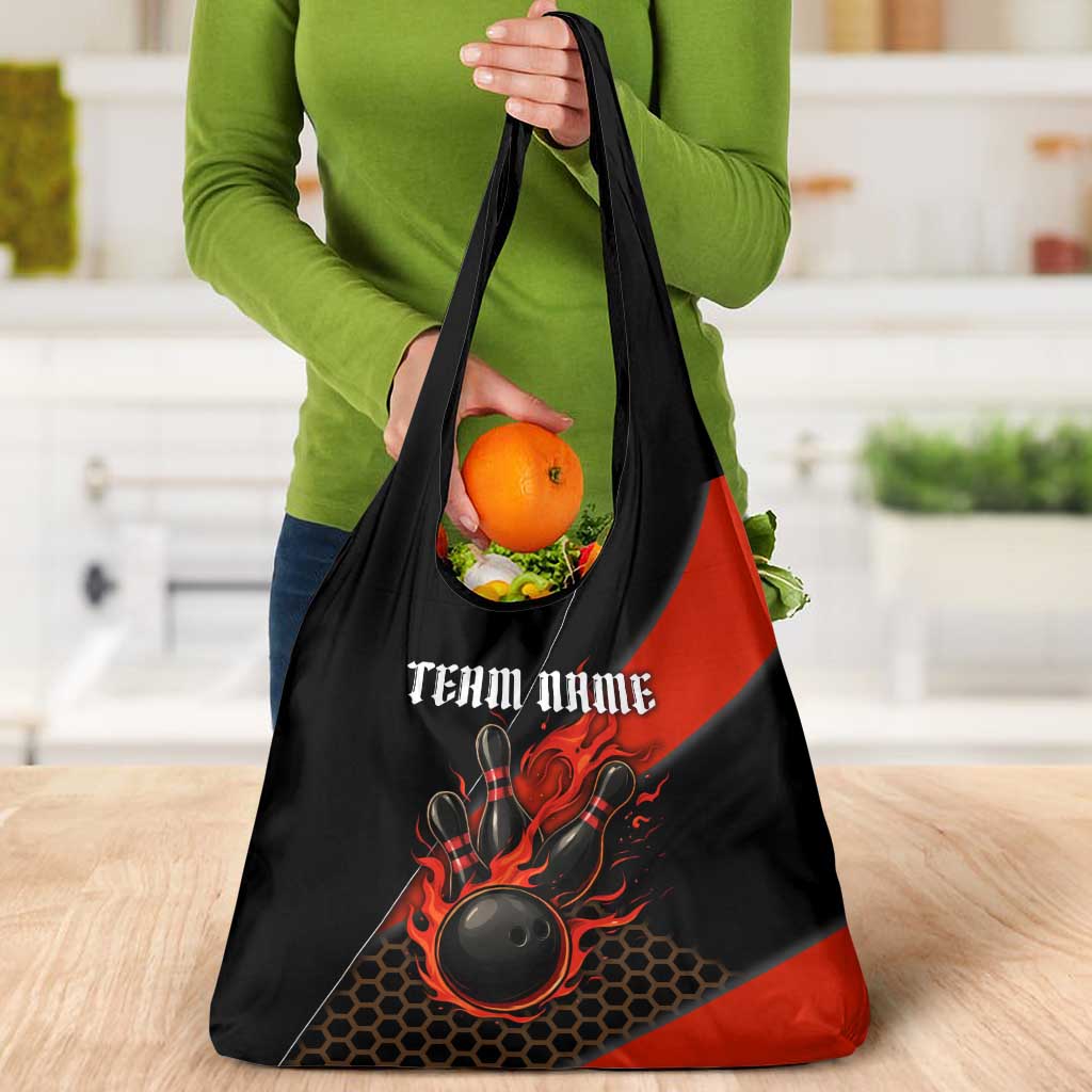 Personalized Bowling Tournament Grocery Bag Ball Strike Black And Red Custom Bowling Team - Wonder Print Shop
