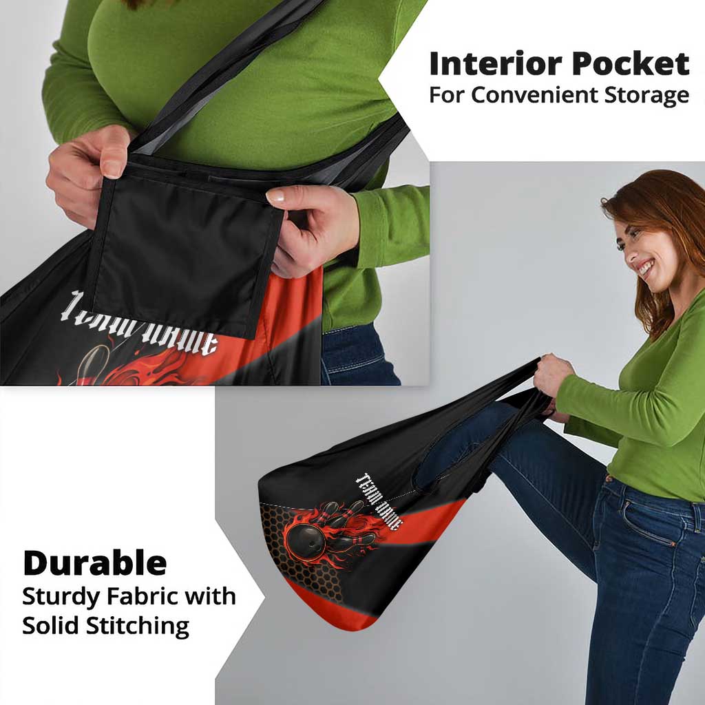Personalized Bowling Tournament Grocery Bag Ball Strike Black And Red Custom Bowling Team - Wonder Print Shop