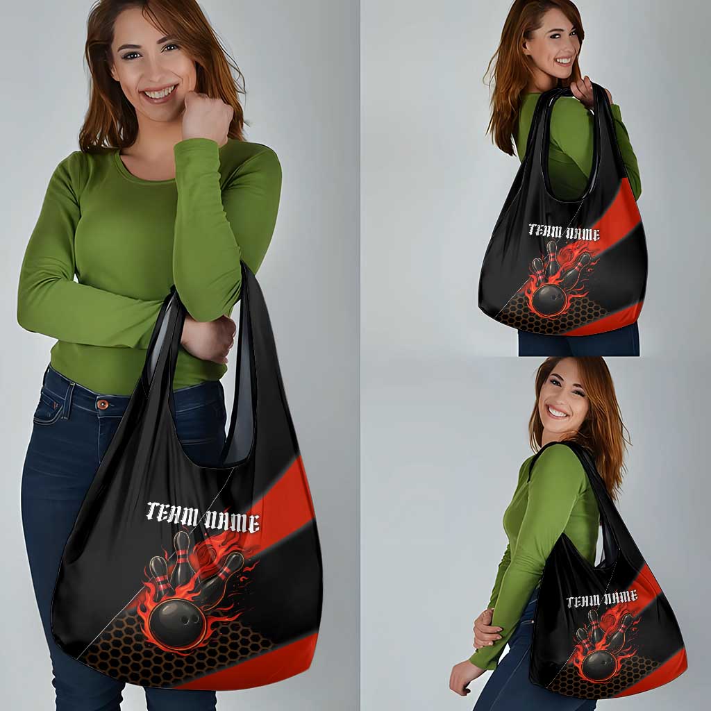 Personalized Bowling Tournament Grocery Bag Ball Strike Black And Red Custom Bowling Team - Wonder Print Shop