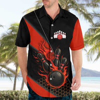 Personalized Bowling Tournament Hawaiian Shirt Ball Strike Black And Red Custom Bowling Team - Wonder Print Shop