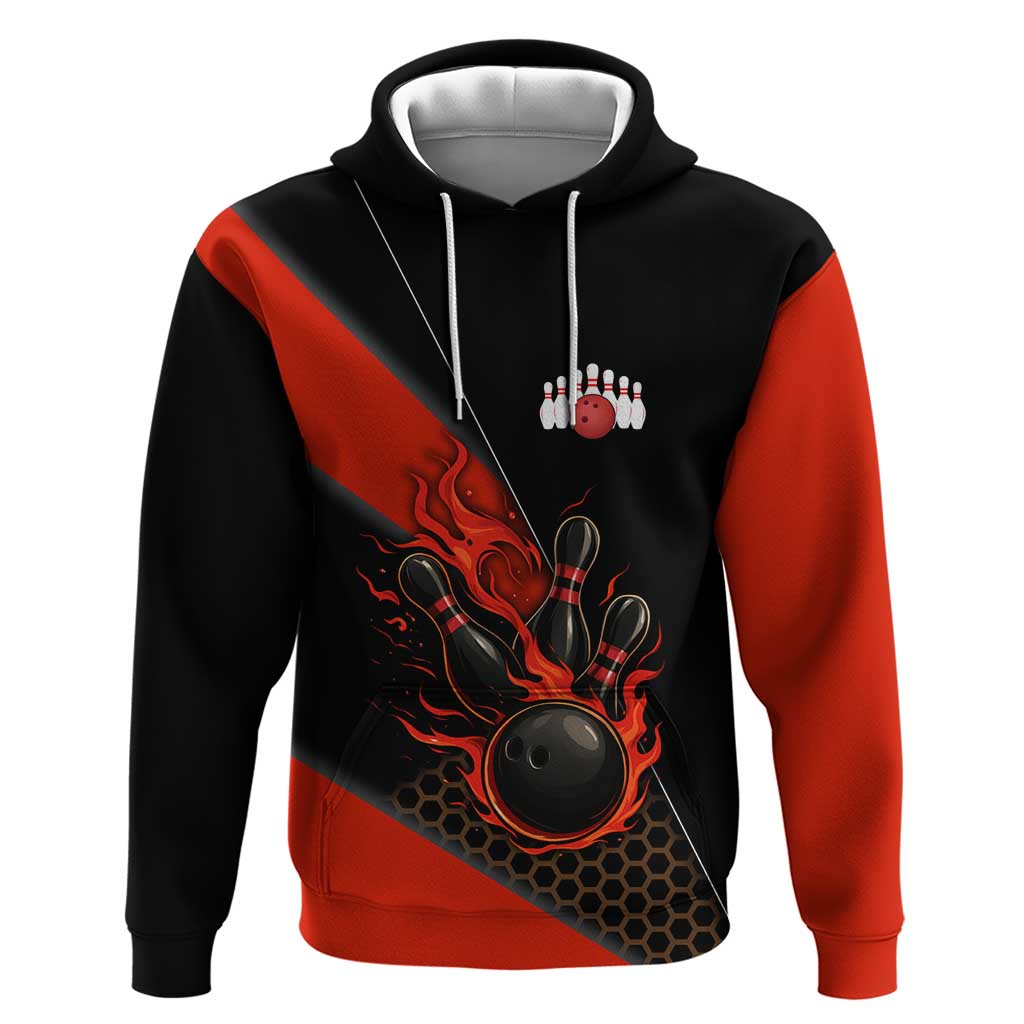 Personalized Bowling Tournament Hoodie Ball Strike Black And Red Custom Bowling Team - Wonder Print Shop