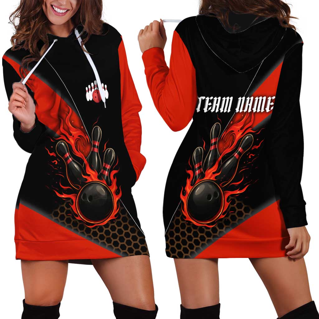 Personalized Bowling Tournament Hoodie Dress Ball Strike Black And Red Custom Bowling Team - Wonder Print Shop