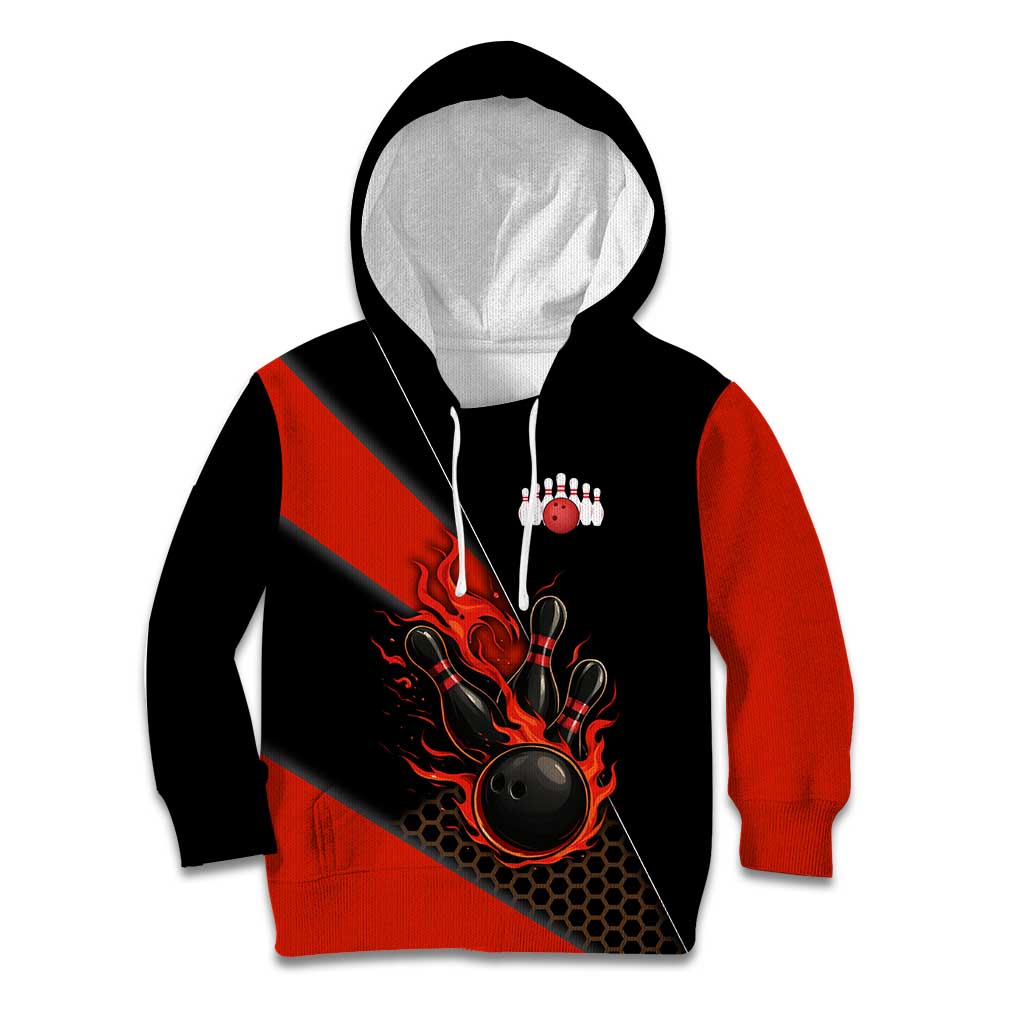 Personalized Bowling Tournament Kid Hoodie Ball Strike Black And Red Custom Bowling Team - Wonder Print Shop