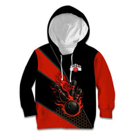 Personalized Bowling Tournament Kid Hoodie Ball Strike Black And Red Custom Bowling Team - Wonder Print Shop