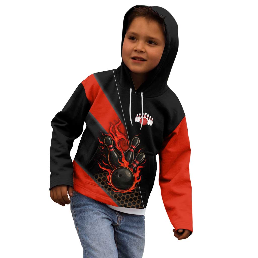 Personalized Bowling Tournament Kid Hoodie Ball Strike Black And Red Custom Bowling Team - Wonder Print Shop