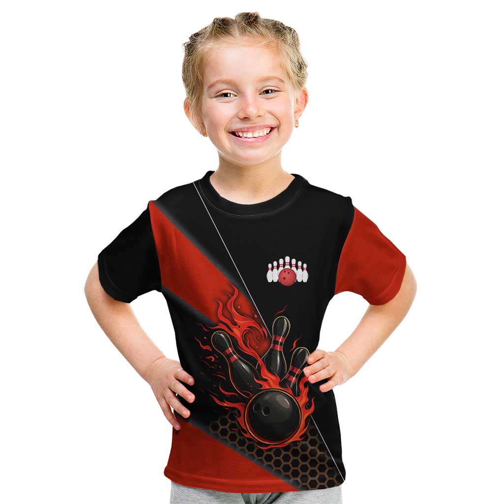 Personalized Bowling Tournament Kid T Shirt Ball Strike Black And Red Custom Bowling Team - Wonder Print Shop