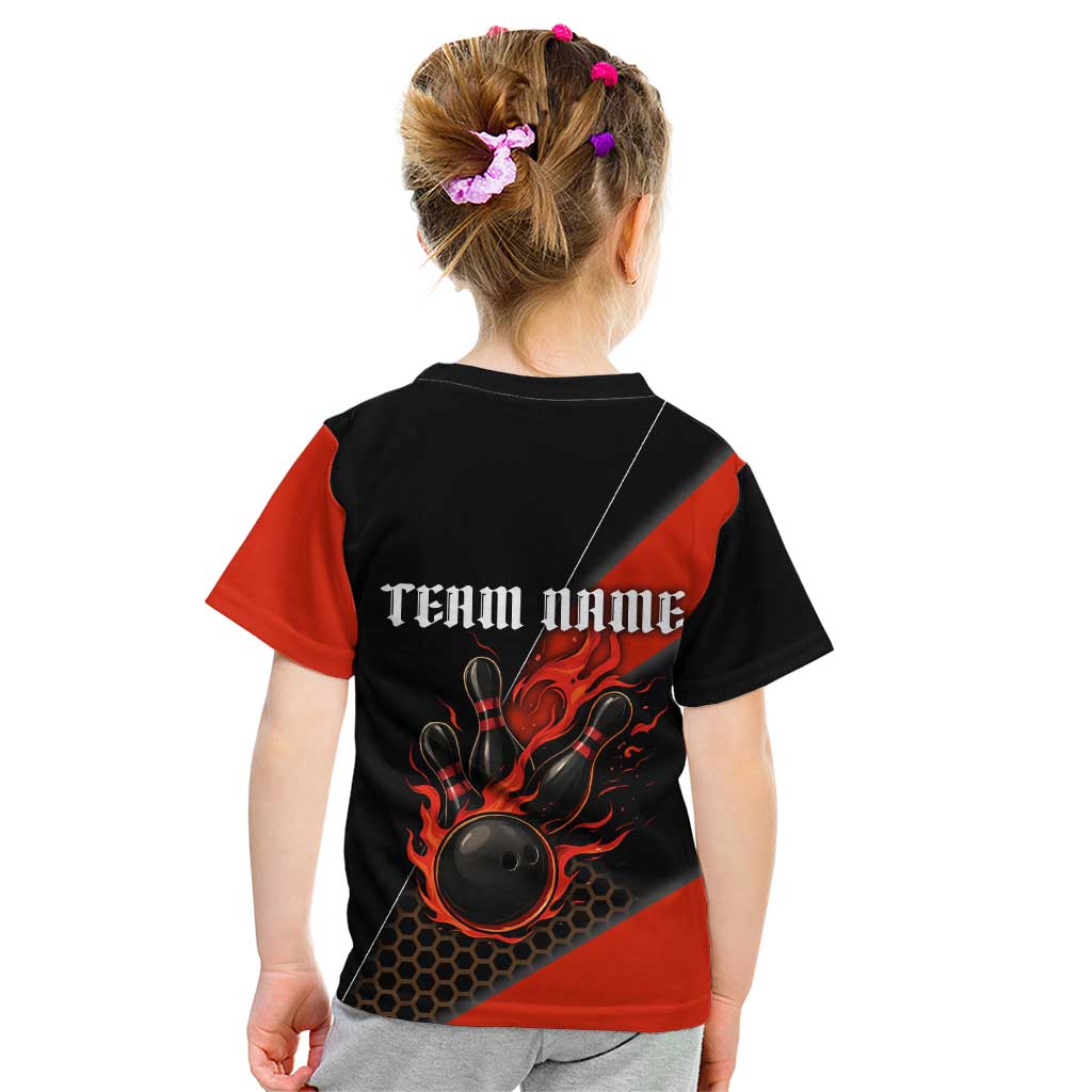Personalized Bowling Tournament Kid T Shirt Ball Strike Black And Red Custom Bowling Team - Wonder Print Shop