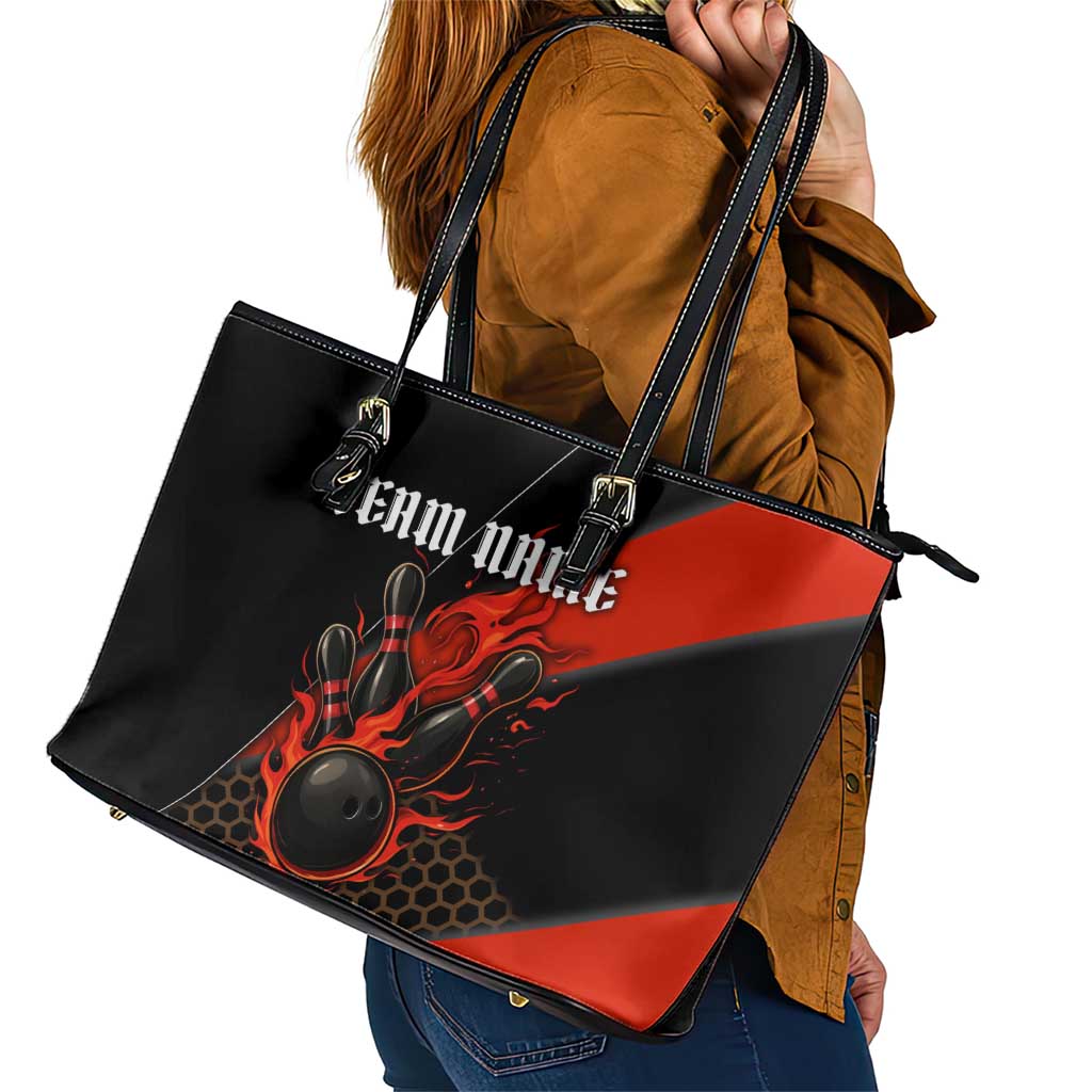 Personalized Bowling Tournament Leather Tote Bag Ball Strike Black And Red Custom Bowling Team - Wonder Print Shop