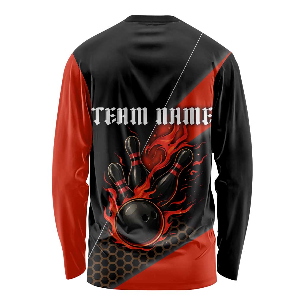 Personalized Bowling Tournament Long Sleeve Shirt Ball Strike Black And Red Custom Bowling Team - Wonder Print Shop