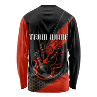 Personalized Bowling Tournament Long Sleeve Shirt Ball Strike Black And Red Custom Bowling Team - Wonder Print Shop