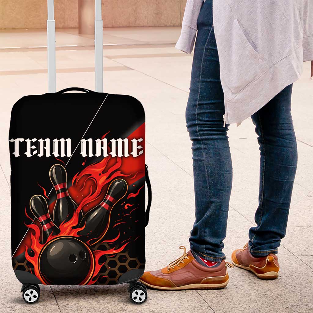 Personalized Bowling Tournament Luggage Cover Ball Strike Black And Red Custom Bowling Team - Wonder Print Shop