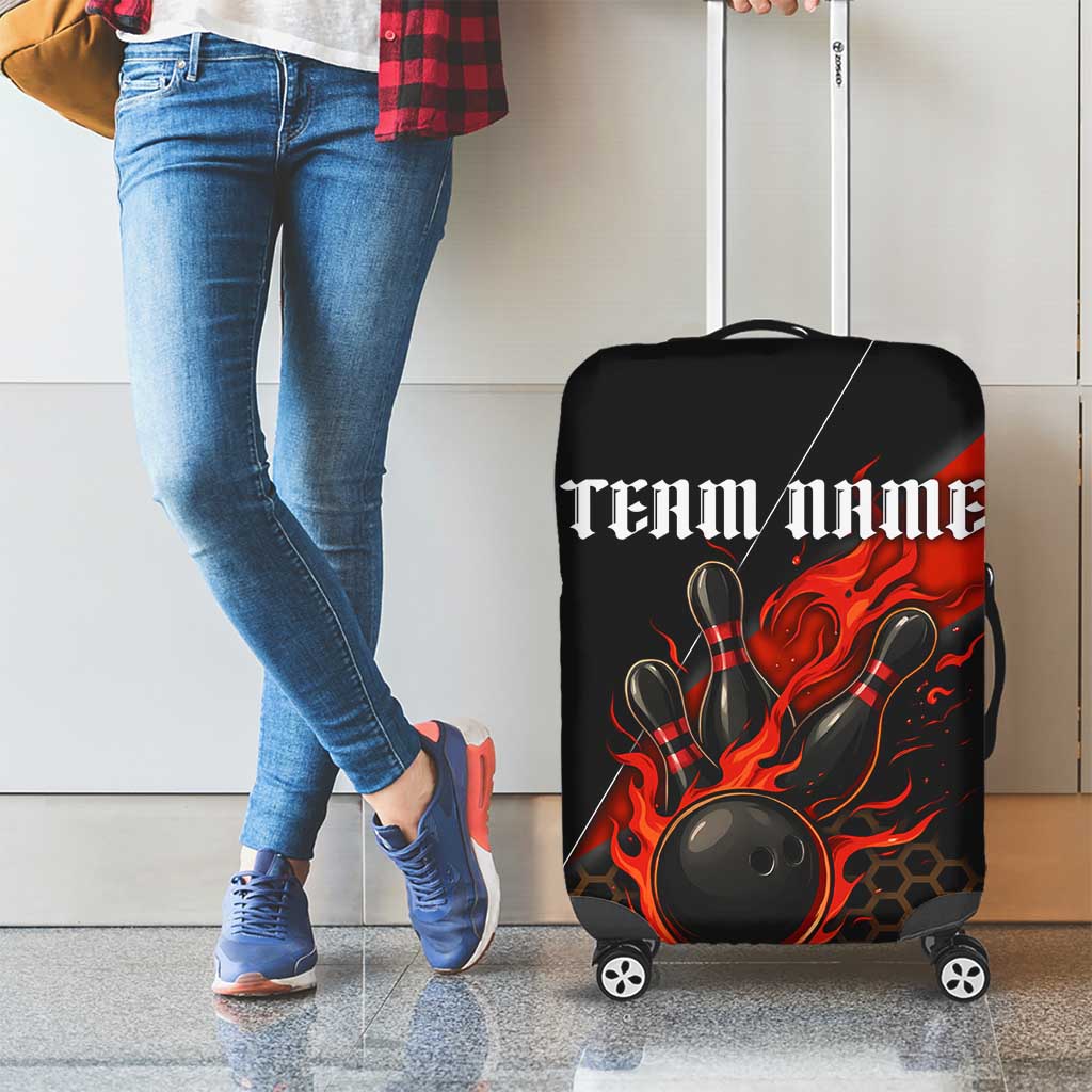 Personalized Bowling Tournament Luggage Cover Ball Strike Black And Red Custom Bowling Team - Wonder Print Shop