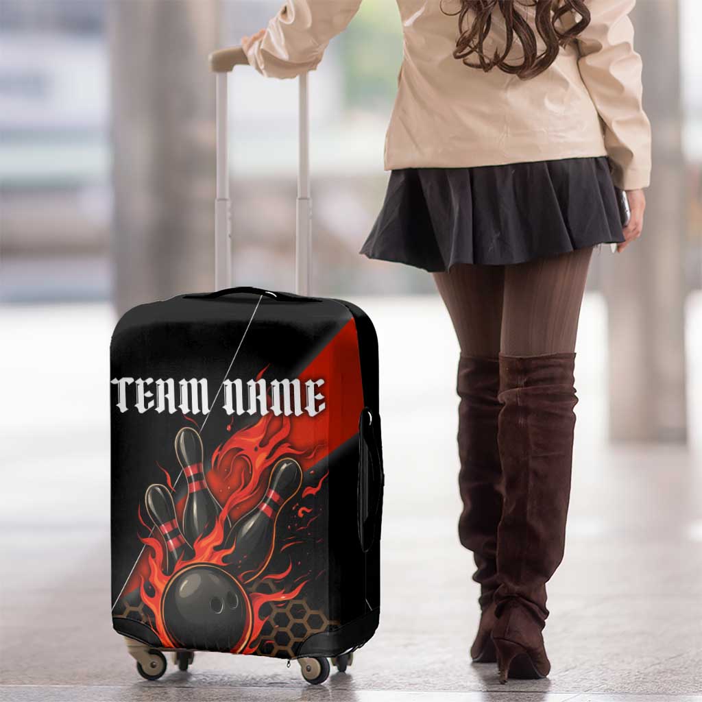 Personalized Bowling Tournament Luggage Cover Ball Strike Black And Red Custom Bowling Team - Wonder Print Shop