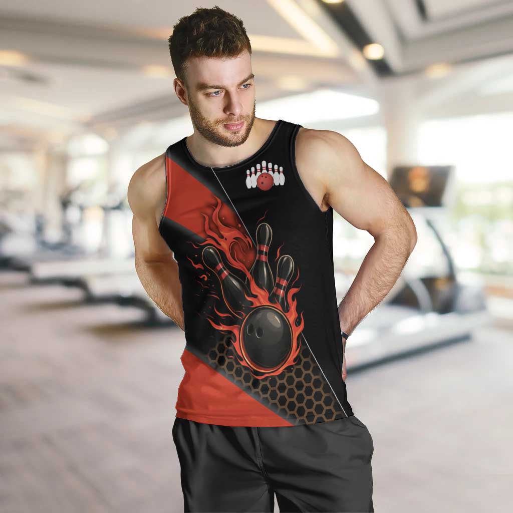 Personalized Bowling Tournament Men Tank Top Ball Strike Black And Red Custom Bowling Team - Wonder Print Shop