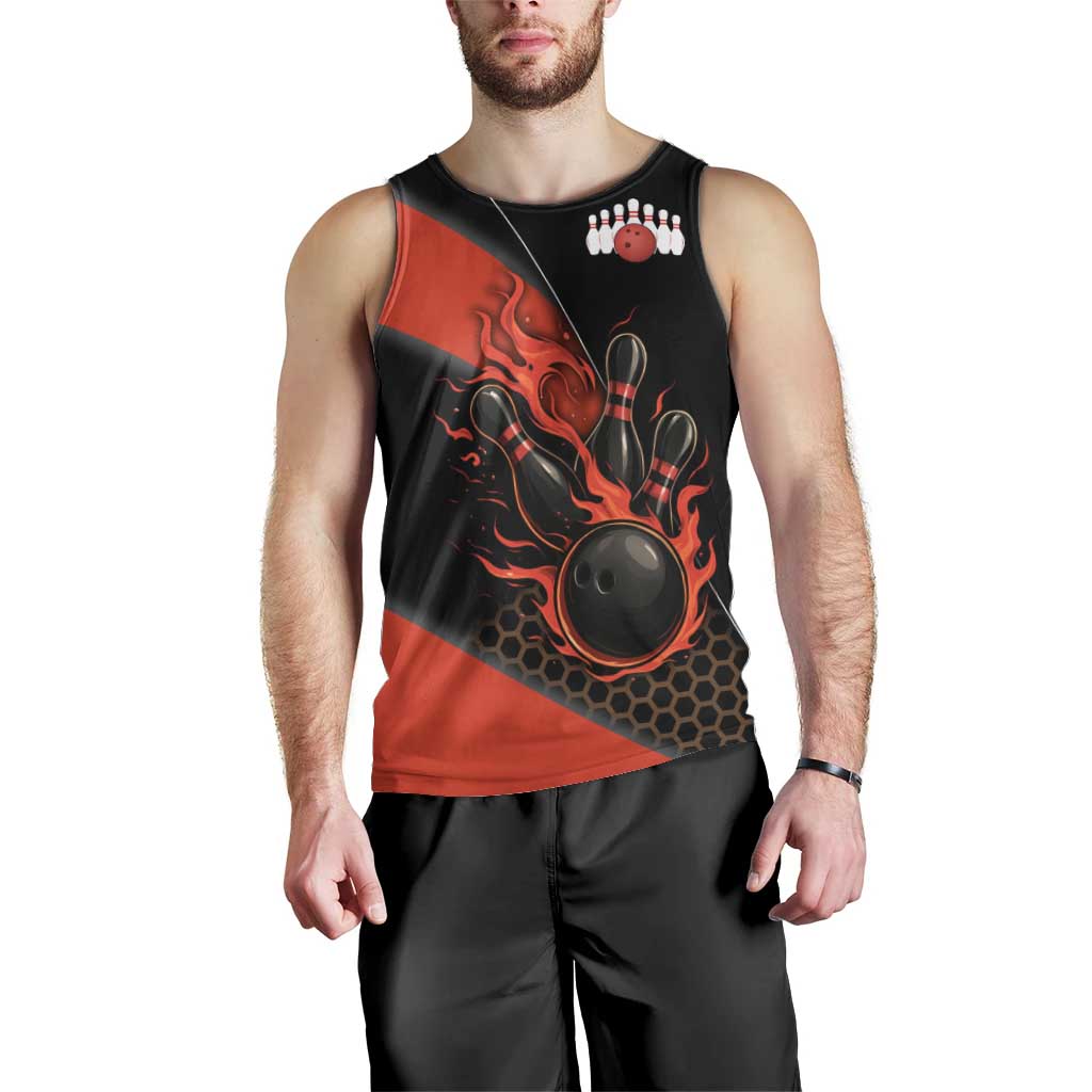 Personalized Bowling Tournament Men Tank Top Ball Strike Black And Red Custom Bowling Team - Wonder Print Shop