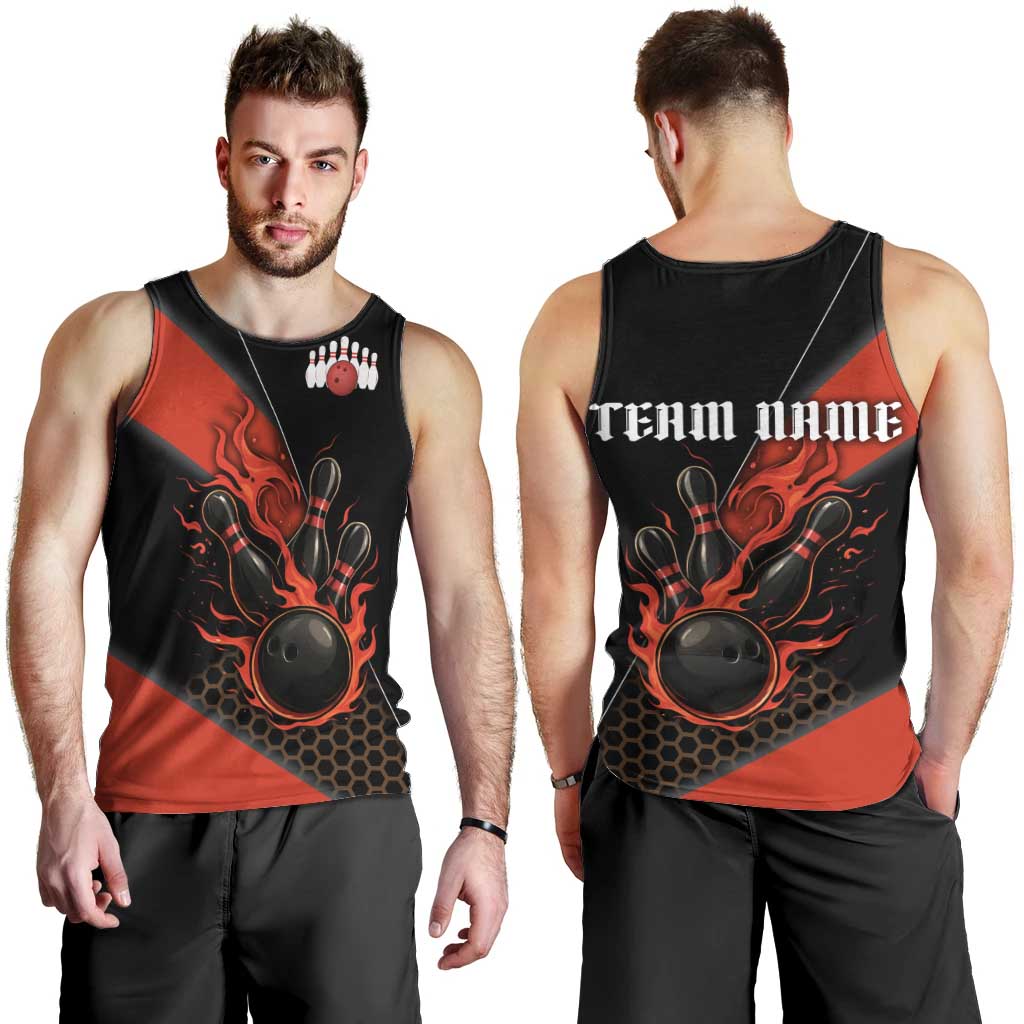 Personalized Bowling Tournament Men Tank Top Ball Strike Black And Red Custom Bowling Team - Wonder Print Shop