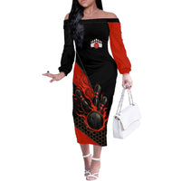 Personalized Bowling Tournament Off The Shoulder Long Sleeve Dress Ball Strike Black And Red Custom Bowling Team - Wonder Print Shop