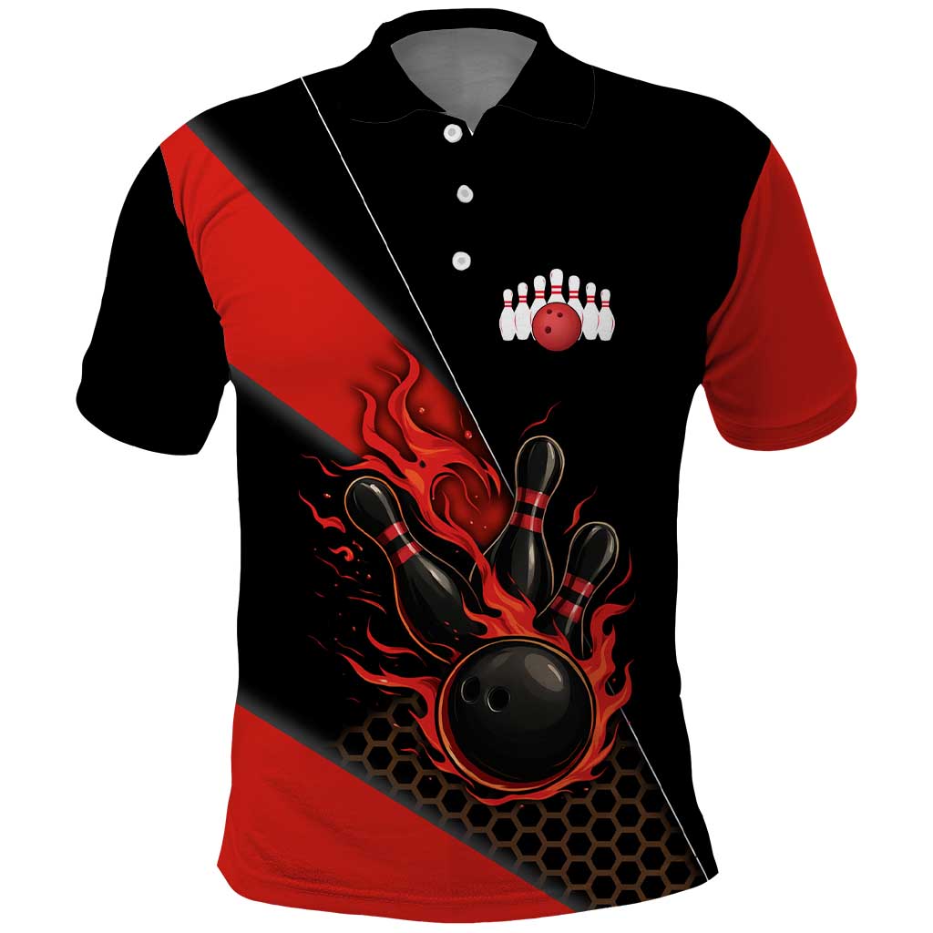 Personalized Bowling Tournament Polo Shirt Ball Strike Black And Red Custom Bowling Team - Wonder Print Shop