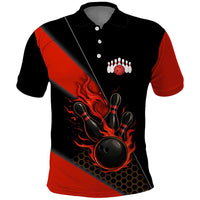 Personalized Bowling Tournament Polo Shirt Ball Strike Black And Red Custom Bowling Team - Wonder Print Shop