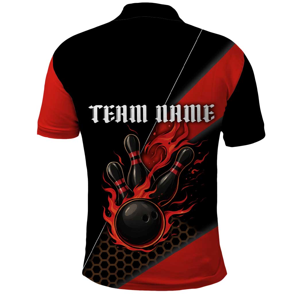 Personalized Bowling Tournament Polo Shirt Ball Strike Black And Red Custom Bowling Team - Wonder Print Shop
