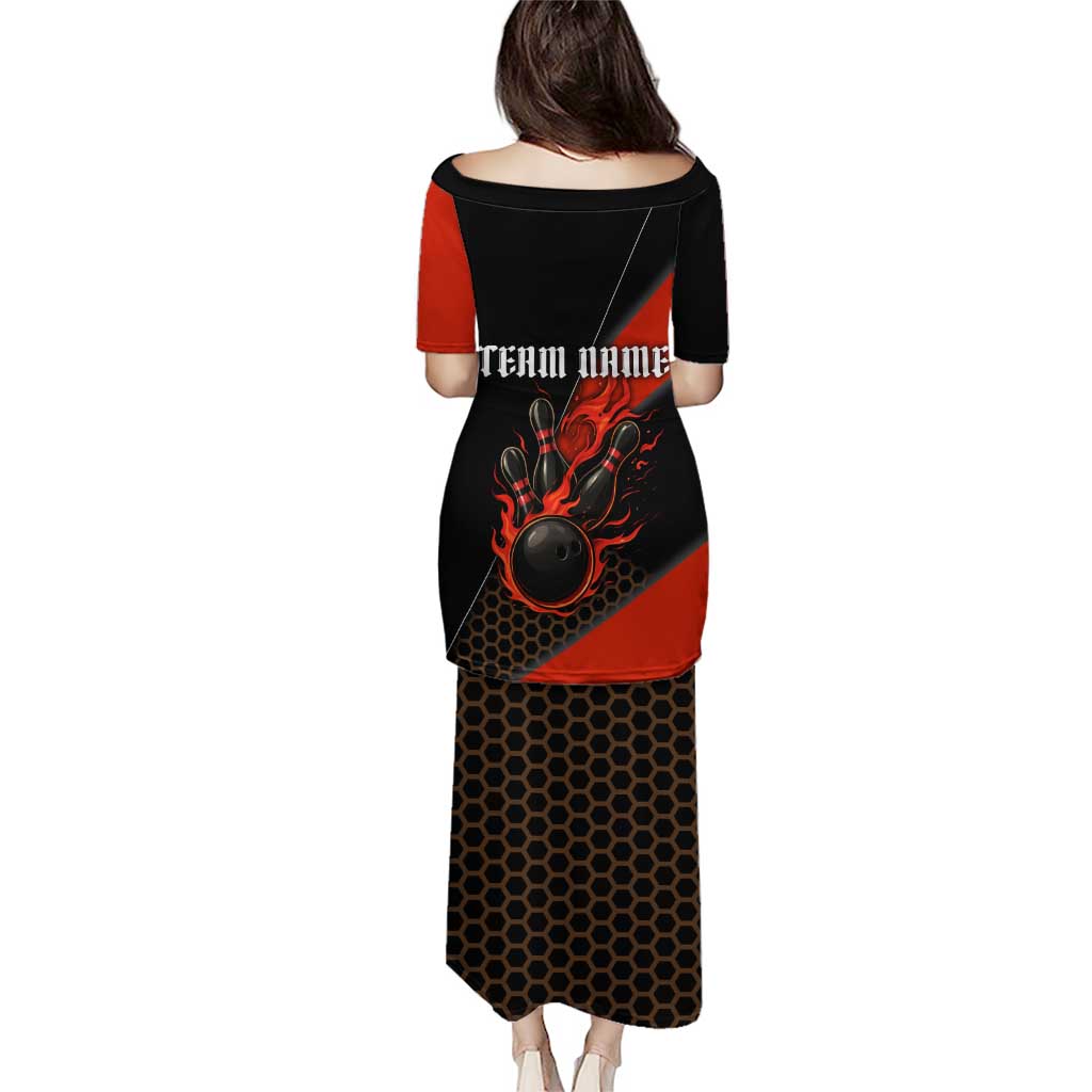 Personalized Bowling Tournament Puletasi Ball Strike Black And Red Custom Bowling Team - Wonder Print Shop