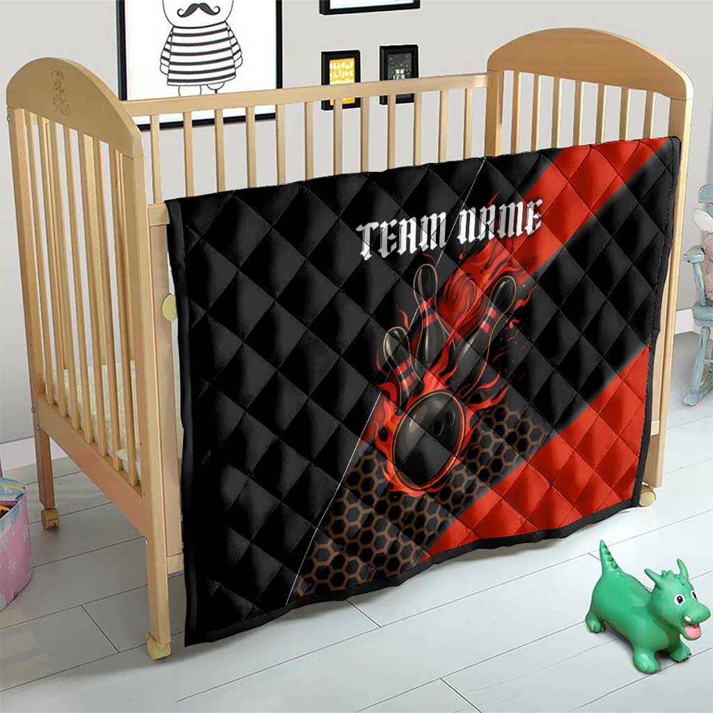 Personalized Bowling Tournament Quilt Ball Strike Black And Red Custom Bowling Team - Wonder Print Shop