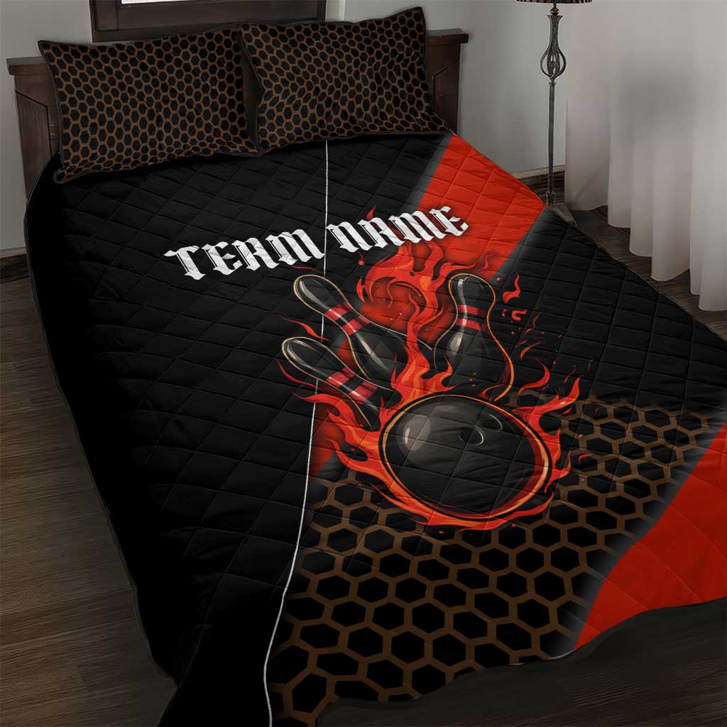 Personalized Bowling Tournament Quilt Bed Set Ball Strike Black And Red Custom Bowling Team - Wonder Print Shop