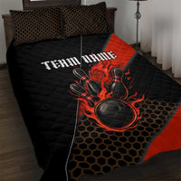 Personalized Bowling Tournament Quilt Bed Set Ball Strike Black And Red Custom Bowling Team - Wonder Print Shop