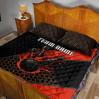 Personalized Bowling Tournament Quilt Bed Set Ball Strike Black And Red Custom Bowling Team - Wonder Print Shop