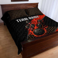 Personalized Bowling Tournament Quilt Bed Set Ball Strike Black And Red Custom Bowling Team - Wonder Print Shop