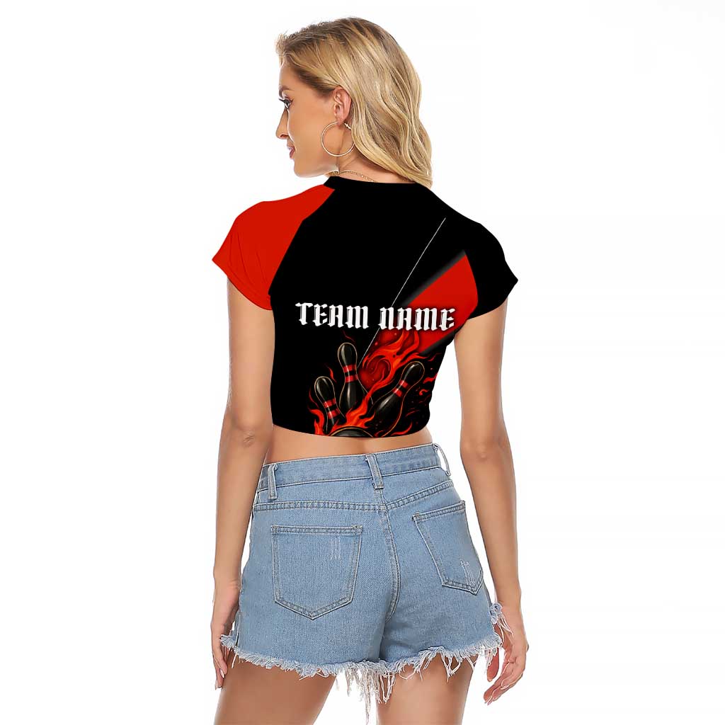 Personalized Bowling Tournament Raglan Cropped T Shirt Ball Strike Black And Red Custom Bowling Team - Wonder Print Shop